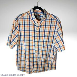 Chaps Orange and Blue Casual Button Down Shirt Size XL